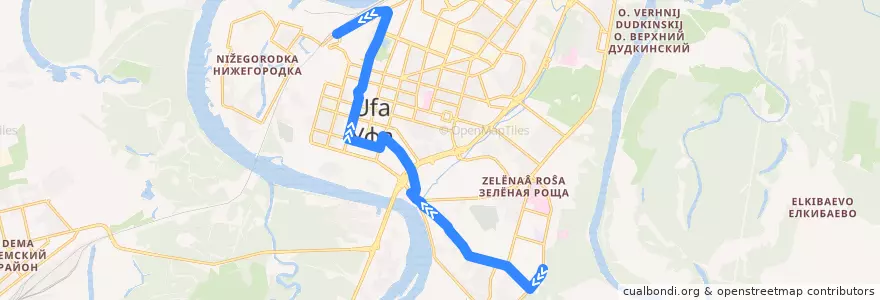 Mapa del recorrido Автобус № 13: Белореченский микрорайон => Дзержинского de la línea  en ウファ管区.