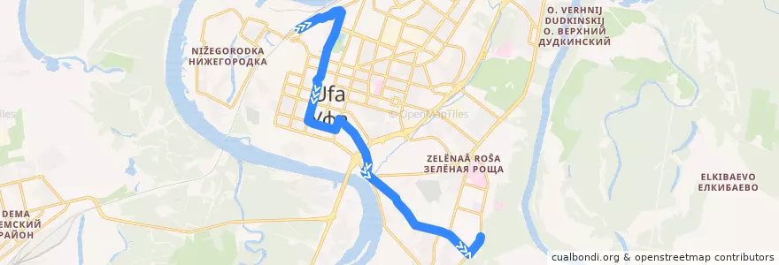 Mapa del recorrido Автобус № 13: Дзержинского => Белореченский микрорайон de la línea  en городской округ Уфа.