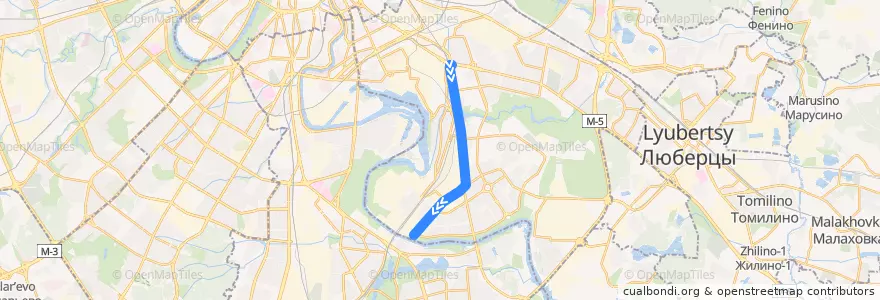 Mapa del recorrido Автобус Т50: Метро "Текстильщики" - Марьино de la línea  en Юго-Восточный административный округ.