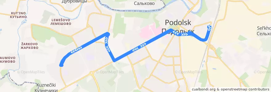 Mapa del recorrido Троллейбус №5: Станция Подольск—микрорайон Кузнечики—Станция Подольск de la línea  en городской округ Подольск.