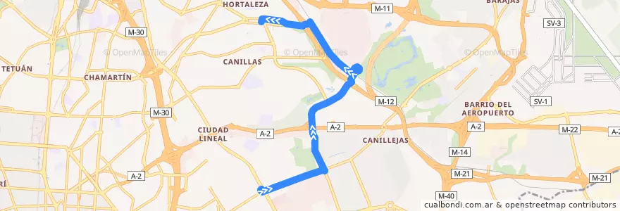 Mapa del recorrido Bus 104: Ciudad Lineal → Mar de Cristal de la línea  en Madrid.