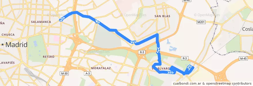 Mapa del recorrido Bus 106: Manuel Becerra → Vicálvaro de la línea  en Madrid.