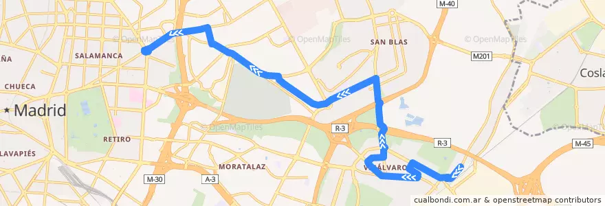Mapa del recorrido Bus 106: Vicálvaro → Manuel Becerra de la línea  en Мадрид.