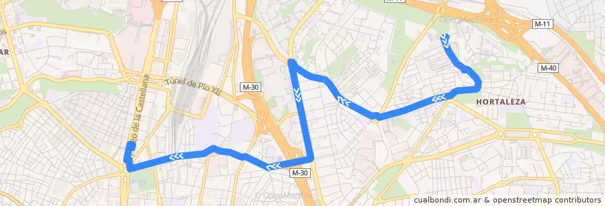 Mapa del recorrido Bus 107: Hortaleza → Plaza Castilla de la línea  en 마드리드.