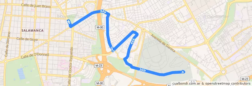 Mapa del recorrido Bus 110: Manuel Becerra → Cmtºalmudena de la línea  en 마드리드.