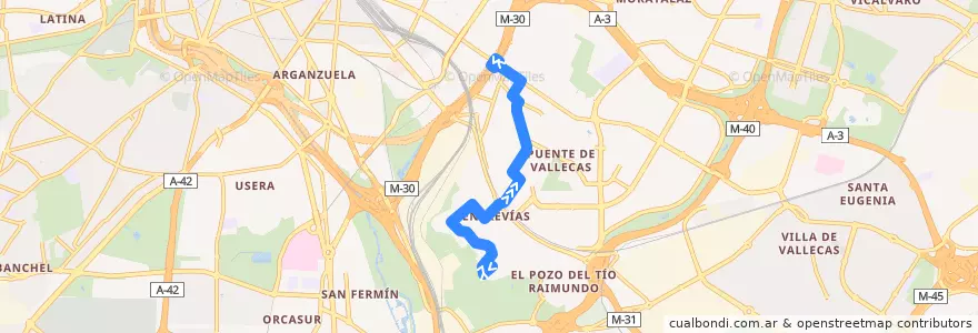 Mapa del recorrido Bus 111: Entrevias → Puente Vallecas de la línea  en Мадрид.