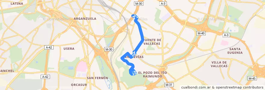 Mapa del recorrido Bus 111: Puente Vallecas → Entrevias de la línea  en Madrid.