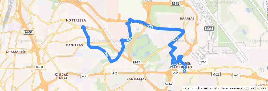 Mapa del recorrido Bus 112: Barrio Aeropuerto → Mar Cristal de la línea  en 마드리드.