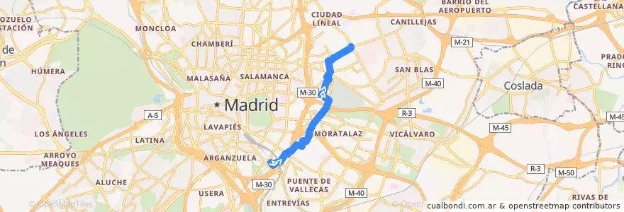 Mapa del recorrido Bus 113: Méndez Álvaro → Ciudad Lineal de la línea  en مادرید.