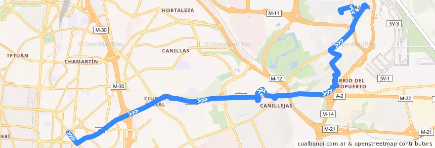 Mapa del recorrido Bus 115: Avenida de América → Barajas de la línea  en Madrid.