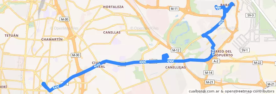 Mapa del recorrido Bus 115: Barajas → Avenida América de la línea  en Madrid.