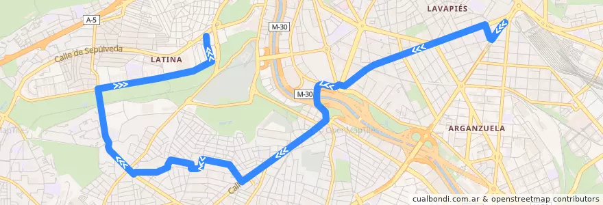 Mapa del recorrido Bus 119: Atocha → Barrio Goya de la línea  en 마드리드.