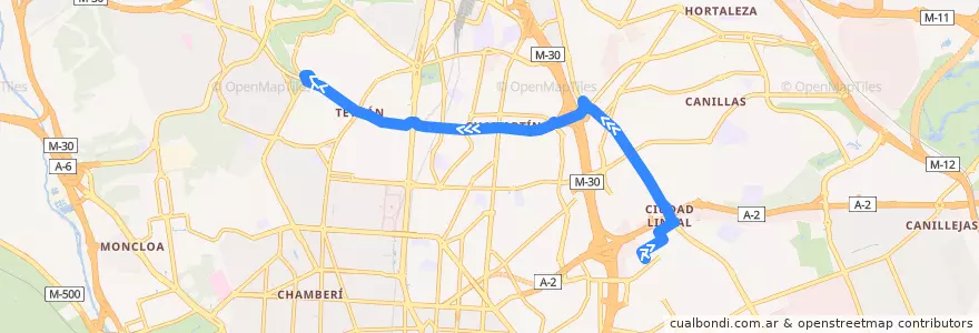 Mapa del recorrido Bus 11: Barrio Blanco → Marqués de Viana de la línea  en Madrid.