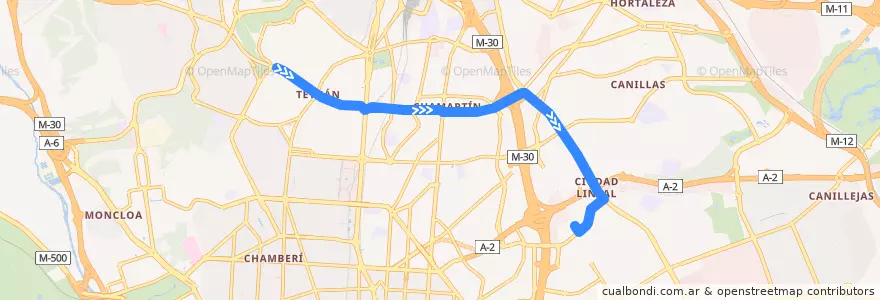 Mapa del recorrido Bus 11: Marqués de Viana → Barrio Blanco de la línea  en Madrid.