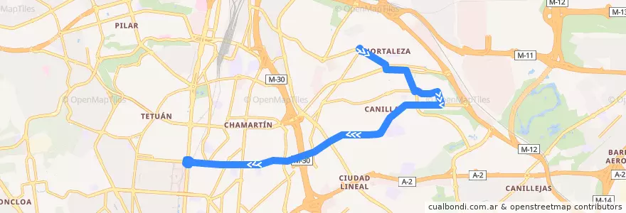 Mapa del recorrido Bus 120: Hortaleza → Plaza Lima de la línea  en Madrid.