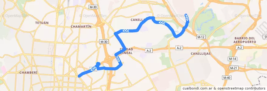 Mapa del recorrido Bus 122: Campo Naciones → Avenida America de la línea  en مادرید.