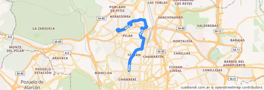 Mapa del recorrido Bus 124: Cuatro Caminos → Lacoma de la línea  en Madrid.