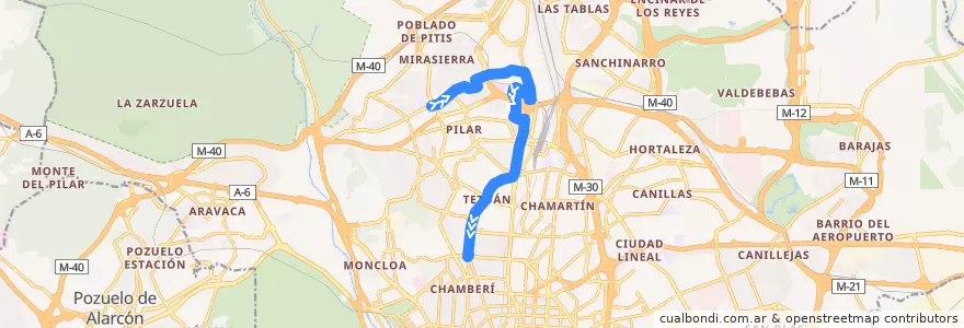 Mapa del recorrido Bus 124: Lacoma → Cuatro Caminos de la línea  en Madrid.