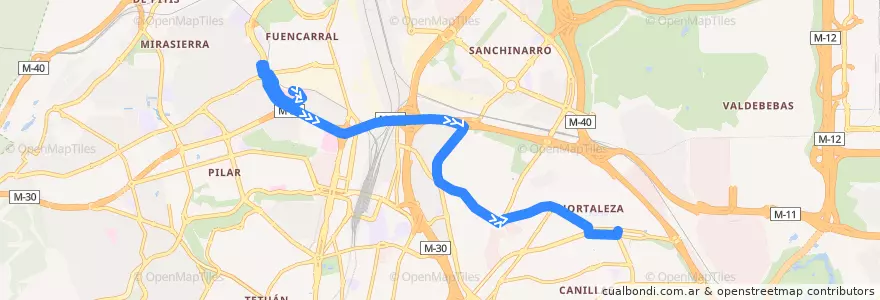 Mapa del recorrido Bus 125: H. Ramón Y Cajal → Mar Cristal de la línea  en Madrid.