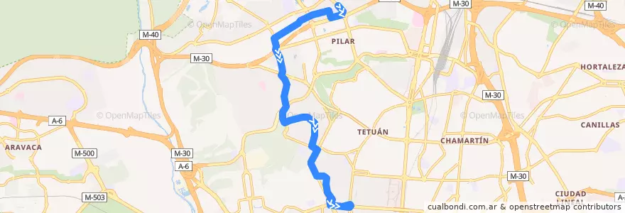 Mapa del recorrido Bus 127: C. Periodistas → Cuatro Caminos de la línea  en 마드리드.