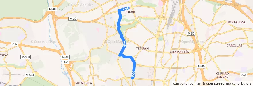 Mapa del recorrido Bus 128: Barrio Del Pilar → C. Caminos de la línea  en 마드리드.