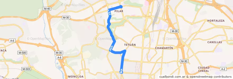 Mapa del recorrido Bus 128: C. Caminos → Barrio Del Pilar de la línea  en Madrid.