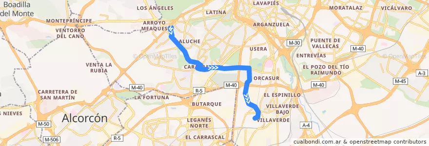 Mapa del recorrido Bus 131: Campamento → Villaverde Alto de la línea  en Madrid.