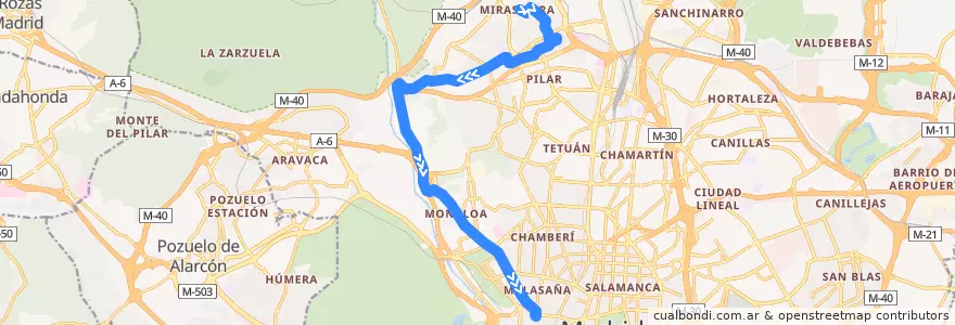 Mapa del recorrido Bus 133: Mirasierra → Callao de la línea  en 마드리드.