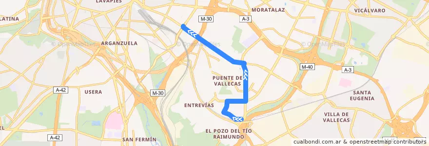 Mapa del recorrido Bus 136: Madrid Sur → Pacífico de la línea  en Madrid.