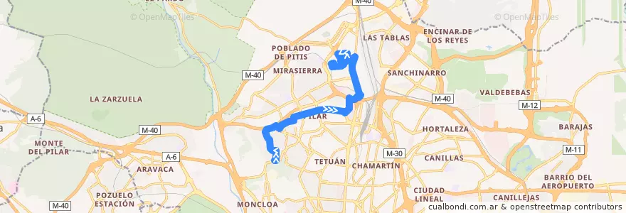 Mapa del recorrido Bus 137: Puerta Hierro → Fuencarral de la línea  en Madrid.