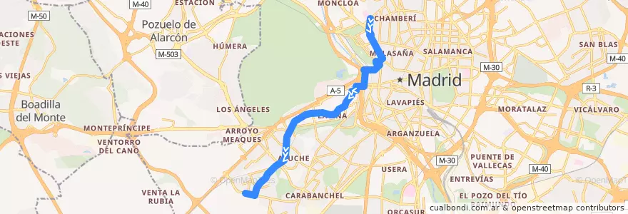 Mapa del recorrido Bus 138: Cristo Rey → San Ignacio de la línea  en Madrid.