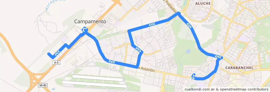 Mapa del recorrido Bus 139: Carabanchel Alto → D. Principe de la línea  en Madrid.