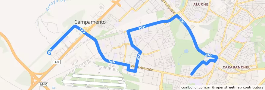 Mapa del recorrido Bus 139: D. Principe → Carabanchel Alto de la línea  en 마드리드.
