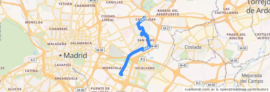 Mapa del recorrido Bus 140: Canillejas → Pavones de la línea  en 마드리드.