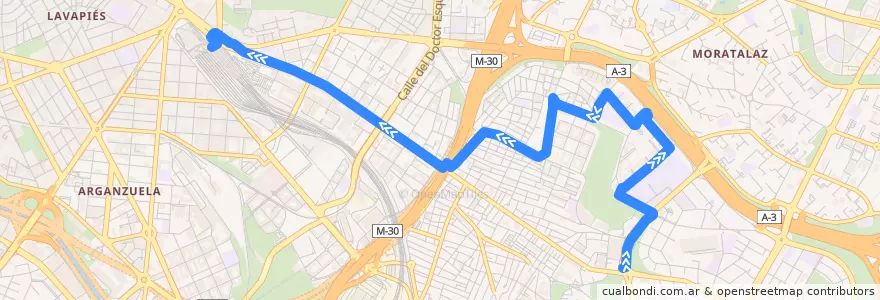 Mapa del recorrido Bus 141: Buenos Aires → Atocha de la línea  en Мадрид.