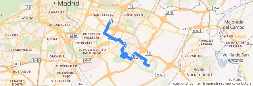 Mapa del recorrido Bus 142: Pavones → Ensanche Vallecas de la línea  en مدريد.