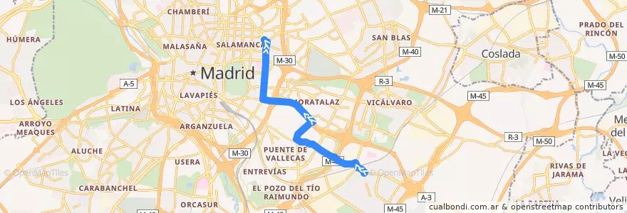 Mapa del recorrido Bus 143: Villa Vallecas → Manuel Becerra de la línea  en Madrid.