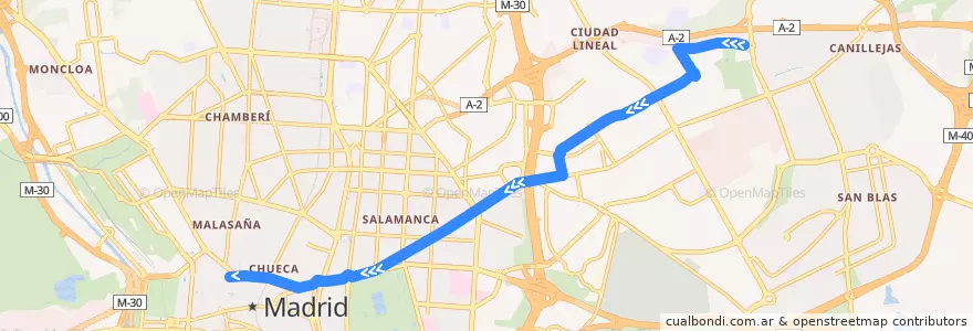 Mapa del recorrido Bus 146: Los Molinos → Callao de la línea  en Madrid.
