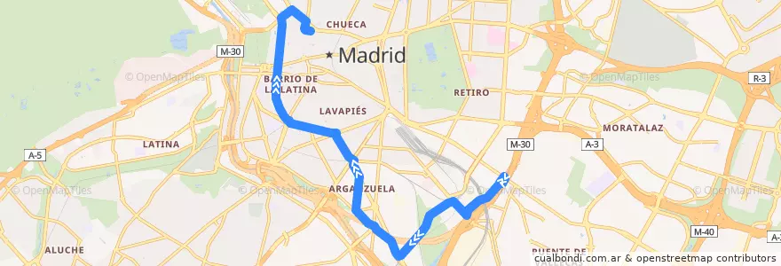 Mapa del recorrido Bus 148: Puente Vallecas → Callao de la línea  en 마드리드.