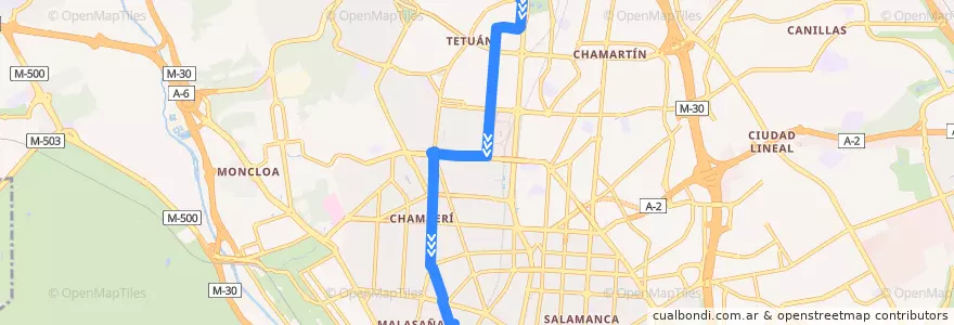 Mapa del recorrido Bus 149: Plaza Castilla → Tribunal de la línea  en 마드리드.