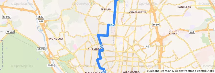 Mapa del recorrido Bus 149: Tribunal → Plaza Castilla de la línea  en 마드리드.