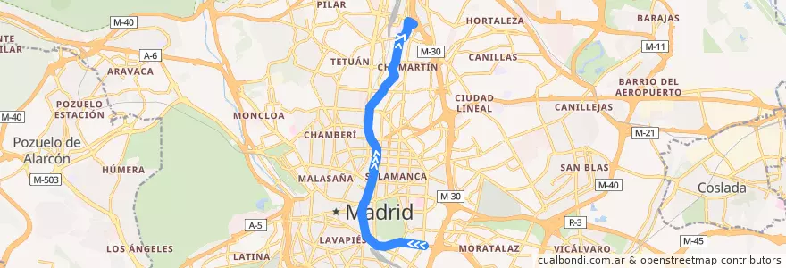 Mapa del recorrido Bus 14: Conde de Casal → Pío XII de la línea  en Мадрид.