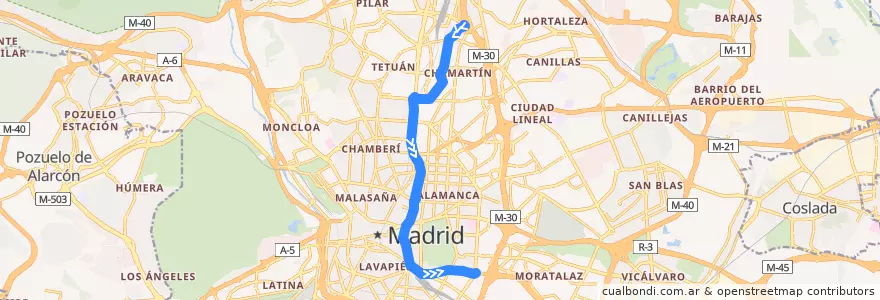 Mapa del recorrido Bus 14: Pío XII → Conde de Casal de la línea  en Мадрид.