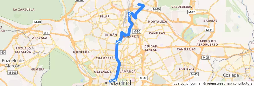 Mapa del recorrido Bus 150: Sol → Virgen Cortijo de la línea  en Мадрид.