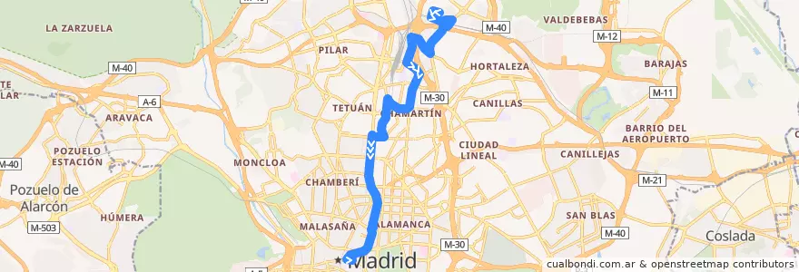 Mapa del recorrido Bus 150: Virgen Cortijo → Sol de la línea  en Madrid.