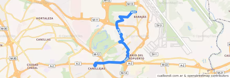 Mapa del recorrido Bus 151: Barajas → Canillejas de la línea  en مدريد.