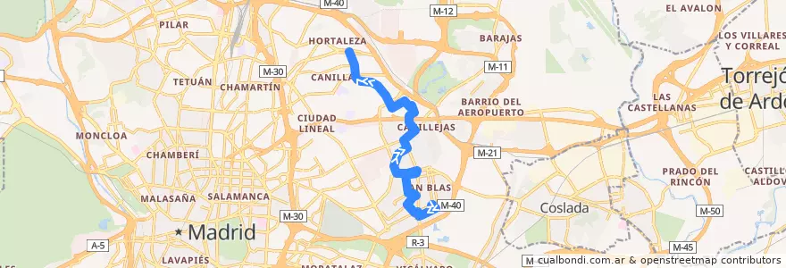Mapa del recorrido Bus 153: Las Rosas → Mar de Cristal de la línea  en 마드리드.