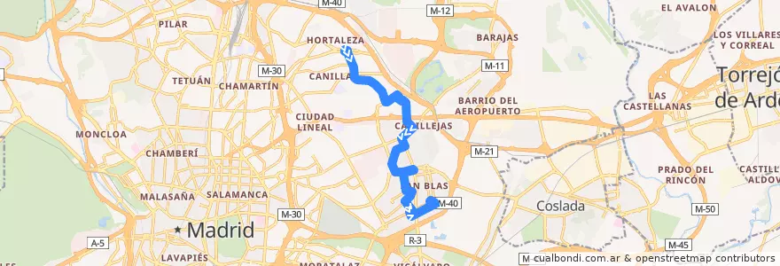 Mapa del recorrido Bus 153: Mar de Cristal → Las Rosas de la línea  en مدريد.