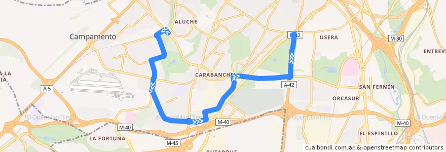 Mapa del recorrido Bus 155: Aluche → Plaza Eliptica de la línea  en Área metropolitana de Madrid y Corredor del Henares.