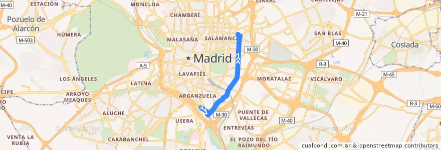Mapa del recorrido Bus 156: Legazpi → Manuel Becerra de la línea  en Madrid.